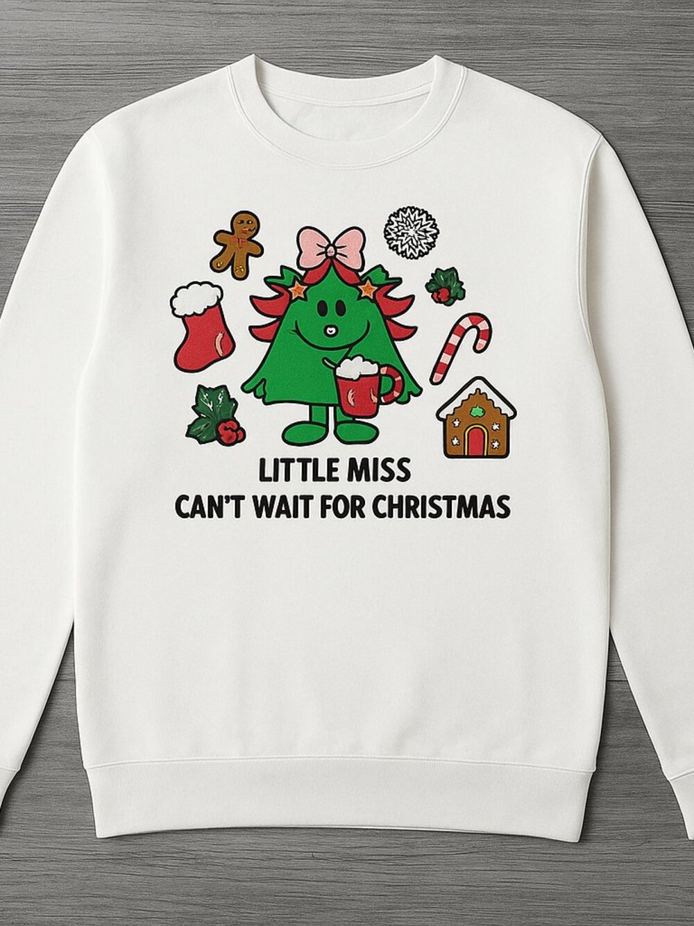 Can't Wait For Christmas Cute Tree Graphic Sweatshirt White
